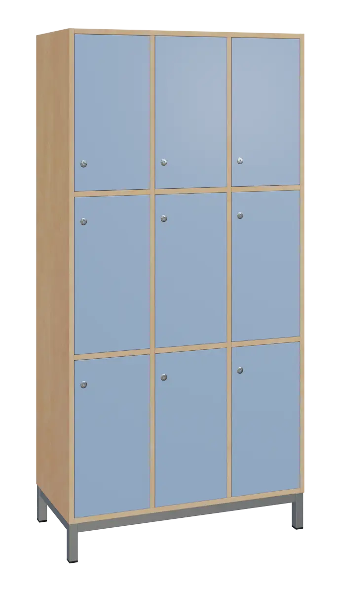 SBS-3333 šatní skříň 9-boxová, 1800x900x400 mm, kovové nohy, korpus bříza irská, dvířka blankyt